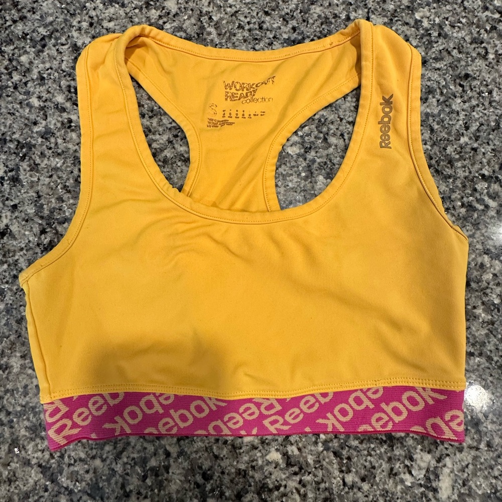 Reebok Womens Neon Yellow Workout Ready Collection Sports Bra Wireless Size S